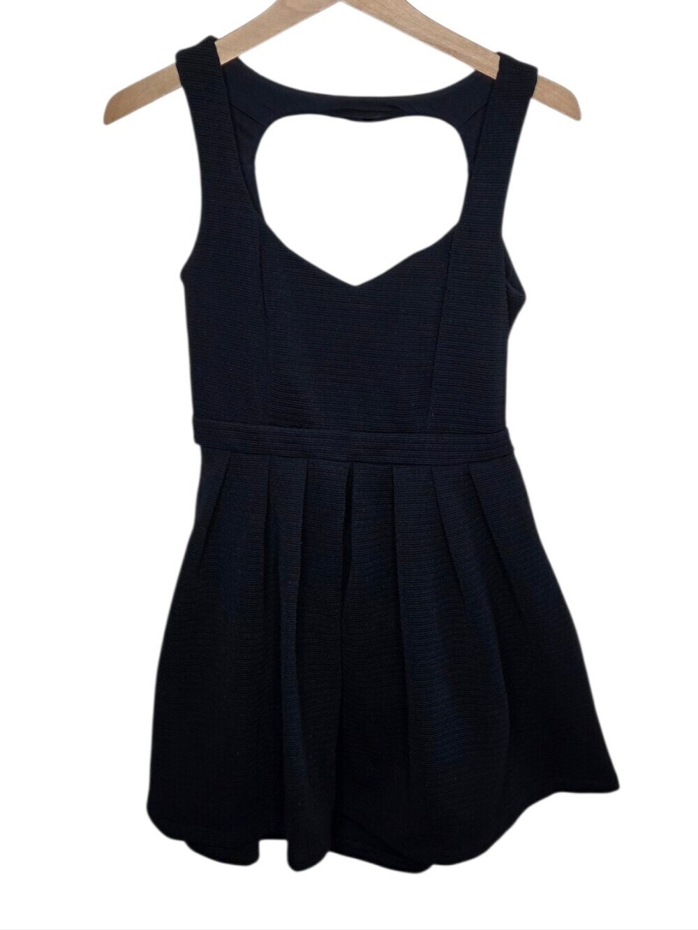 Poof Couture Black Textured Mini Dress with Heart Cutout Back Detail Size Medium